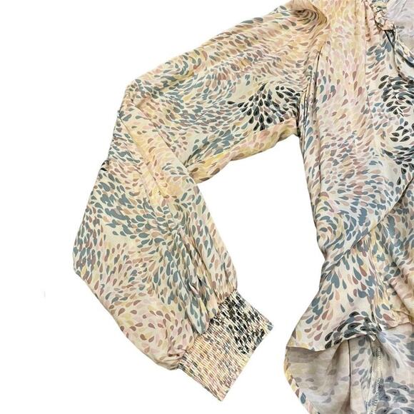 Tasseled Drawstring Bishop SleeveTop Blouse Teardrop Large Lightweight V Neck - Picture 8 of 12